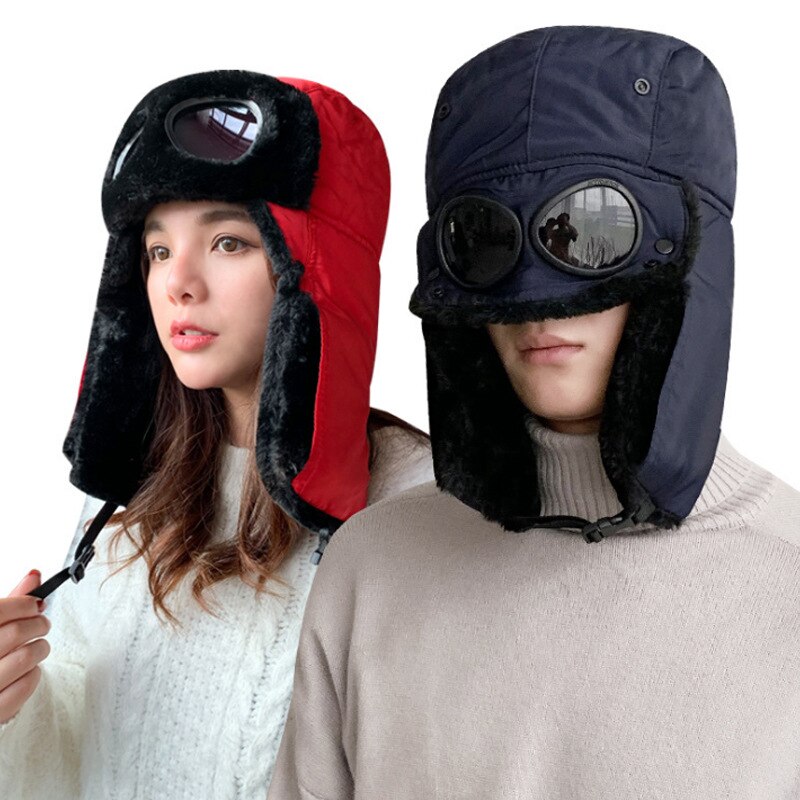 Vinter balaclava mössa för kvinnor män ansiktsmask motorhuv glasögon vindtät tjock varm snö skidor vintermössa öronskydd