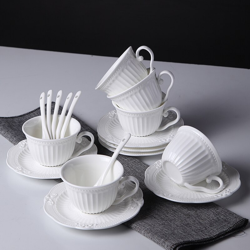 180ml.  vita präglade espressokoppar i porslin med fat, keramiska tekoppar och fatset, tasse cafe engelsk julkopp