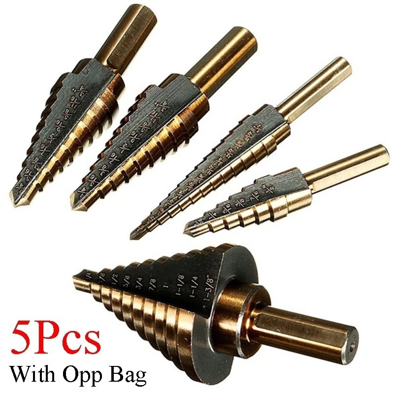 5 stk hss trin kegle bor trin bor kegle fræser bor bits træ stål aluminium glasfiber messing pvc hulboring med kasse: Størrelse 2-5 stk-opp taske