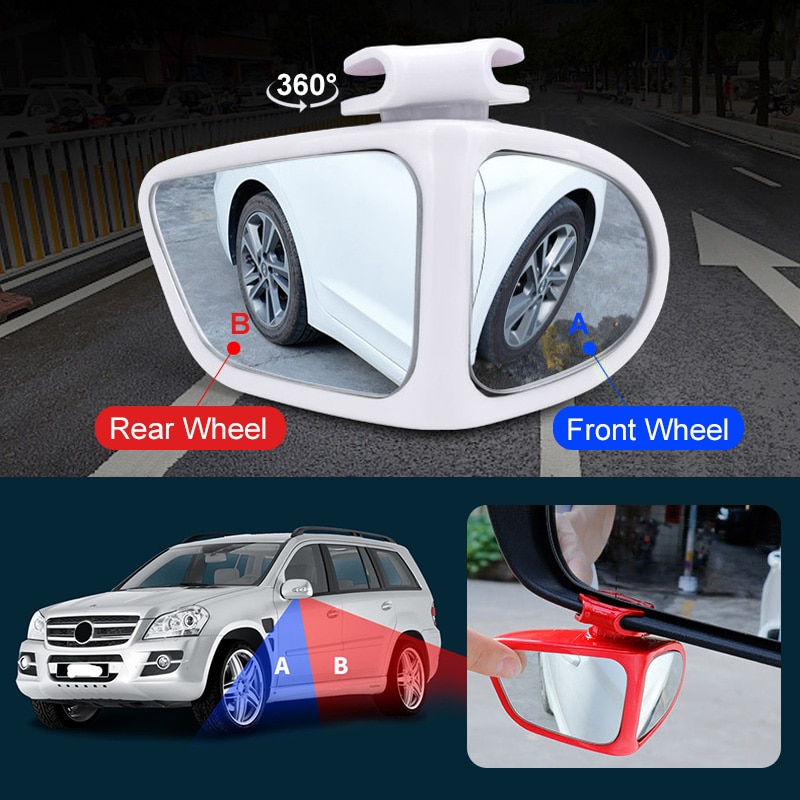 Bil blindsone speil roterbart 2 side vidvinkel hd blindsone speil til bil bakre rygge hjelpe blindsone speil