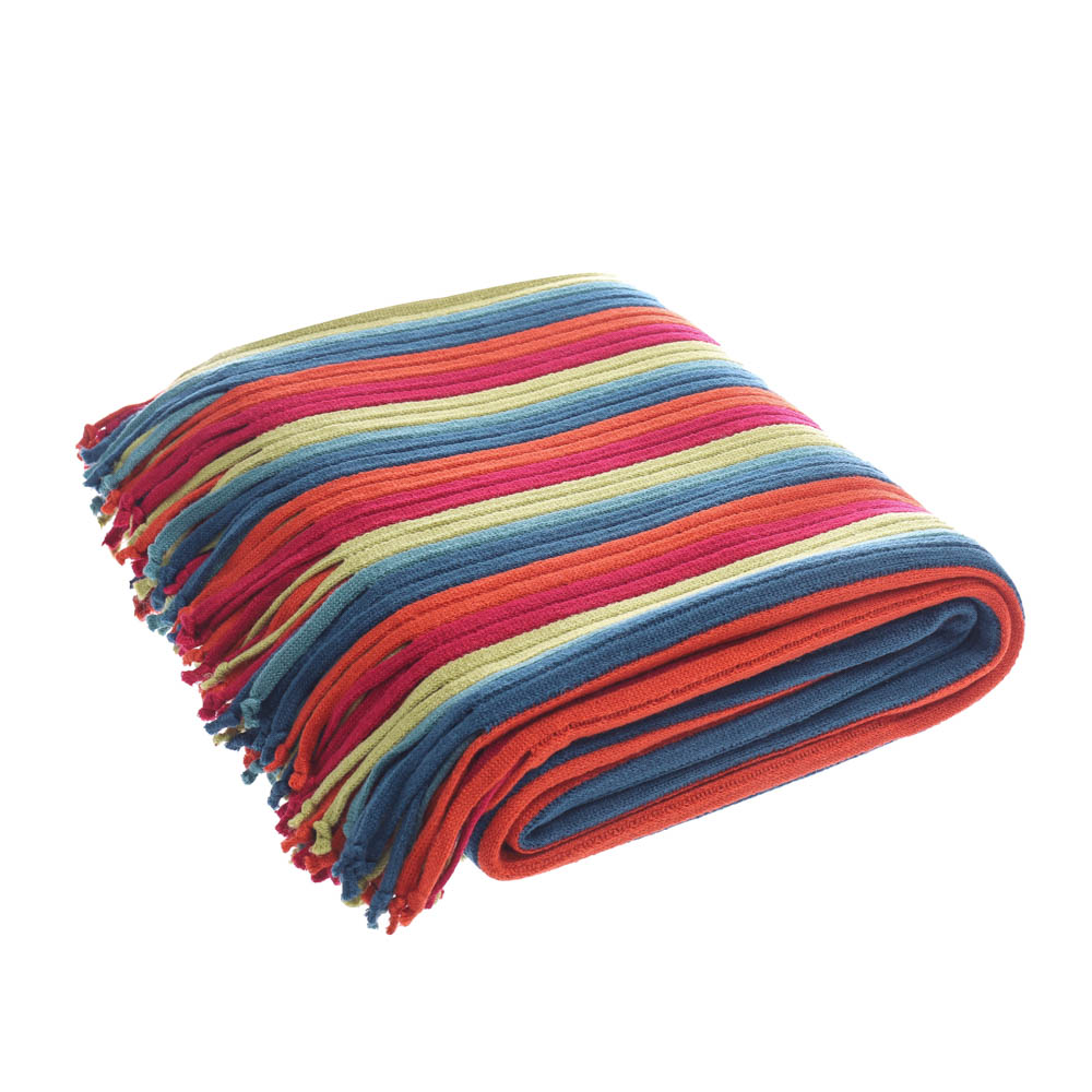 Yaapeet 100% Acrylic Striped Throw Blanket Lightweight Cozy Blankets and Throws for Sofa with Tassels Decorative Bed Blanket: MULTI