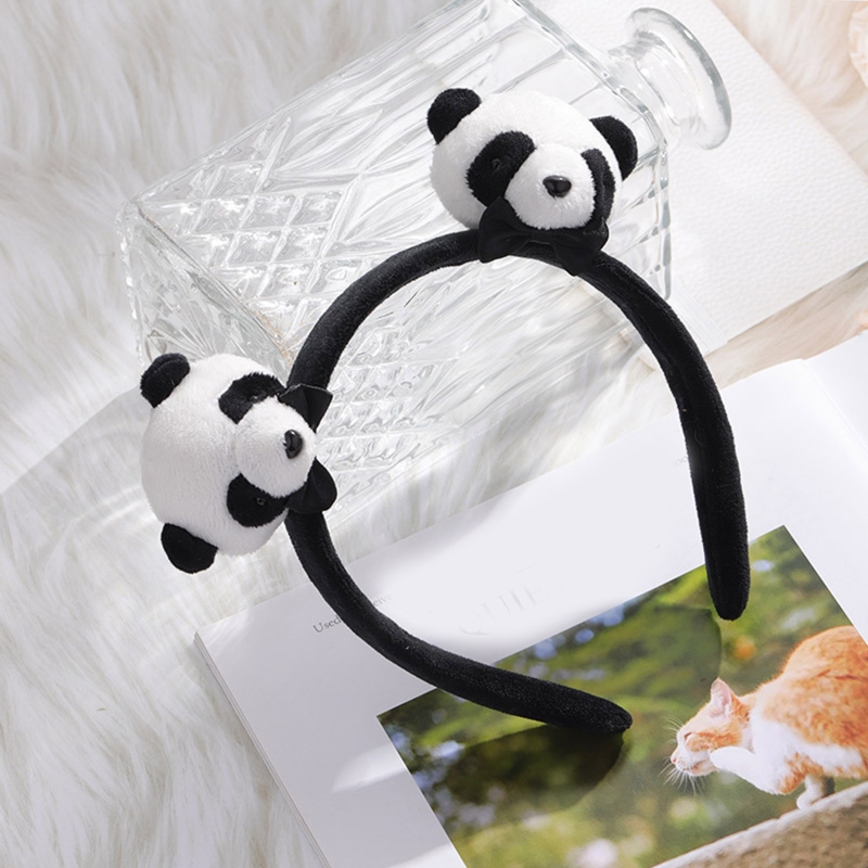 Pinza de pelo peluda de Panda, coletero de pelo de Animal de dibujos animados, diadema de felpa bonita para maquillaje, accesorios para el cabello de cara