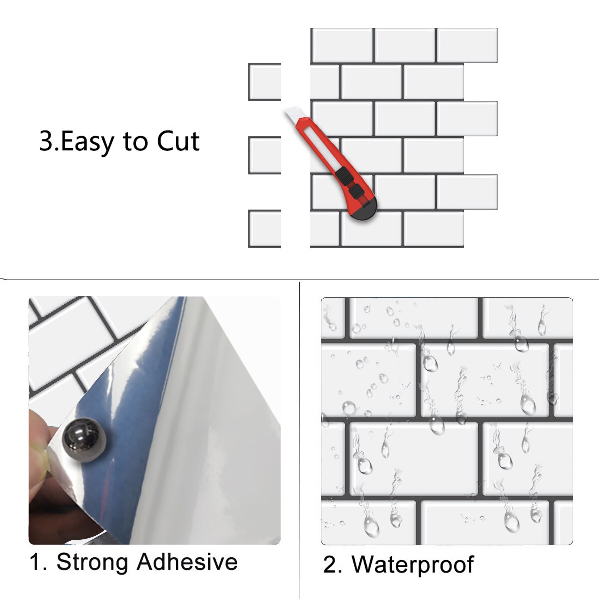 2mm Strong Adhesive Premium Kitchen Wall Tiles Kitchen Backsplash Wall Sticker