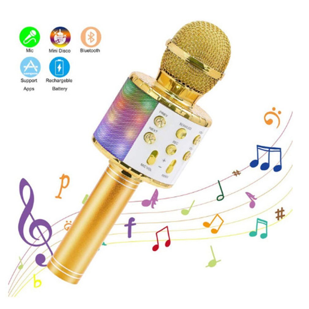 Bluetooth Karaoke Mikrofon Drahtlose Mikrofon Professiona Lautsprecher Handheld Microfone Player Singen Recorder Mic: Golden glow