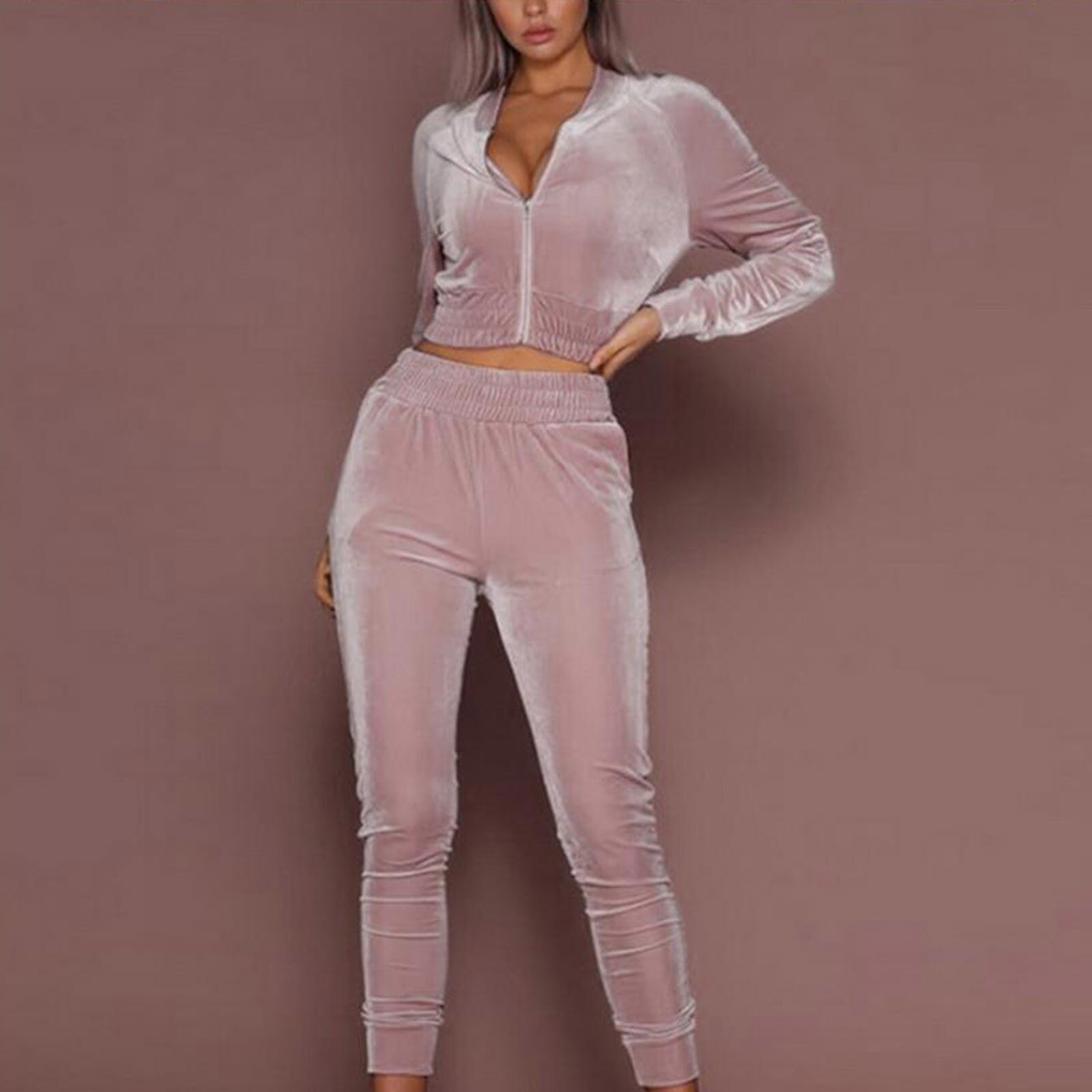 Women Down Lounge Wear Suit Sport Set Comfortable Zipper Long Sleeve Tops+pants Autumn Winter Women Tracksuit Two Piece Set @40