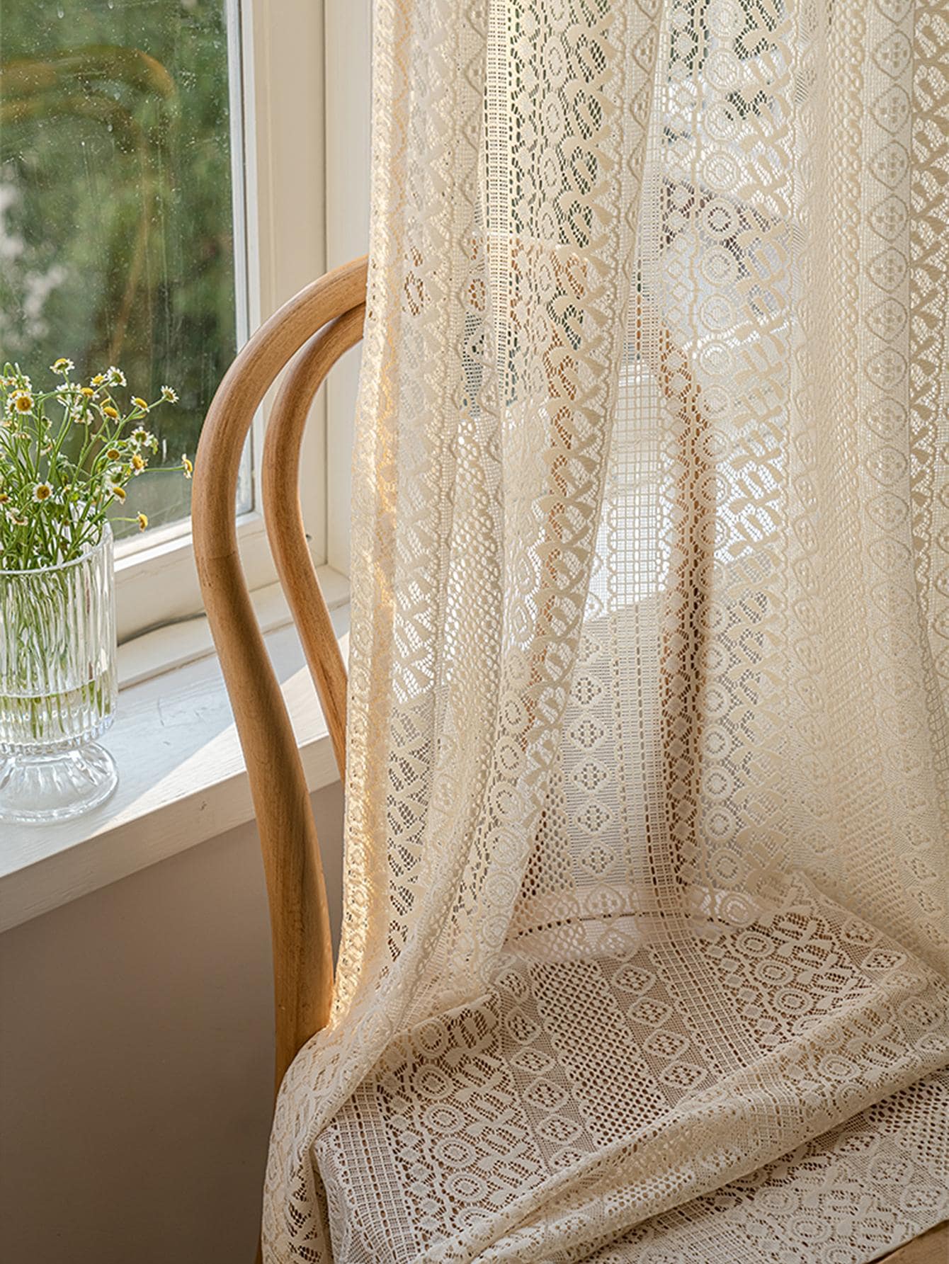1 STÜCK Japanischer Schleier-Tüll Ich bin Boho-Stil, Beige Jahrgang-Argyle-geometrischer transparenter Vorhang, Stangentasche, für sterben Wohnzimmerdekoration