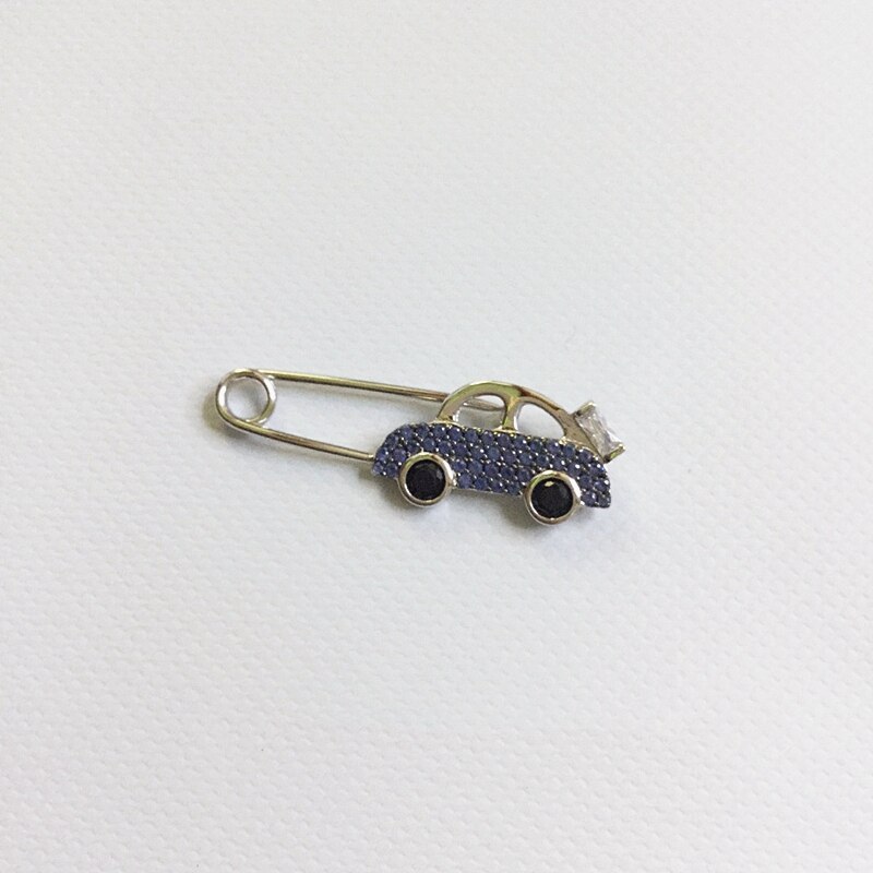 Cute 925 Sterling Silver Bus Car Brooch With Blue AAA Zircon Sweetie Van Food Travel Brooch Pin Women Girl Party Pin Jewelry