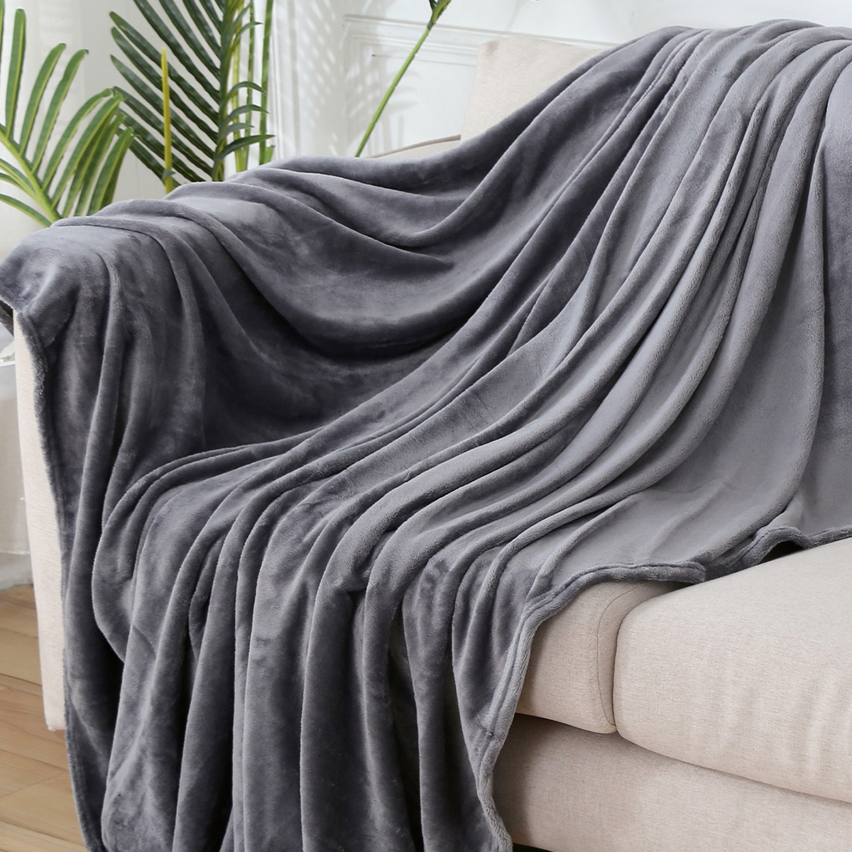 1pc Throw Blanket for Couch,Soft Fuzzy Fluffy Blanket for Bed and Sofa: King / DARK GRAY