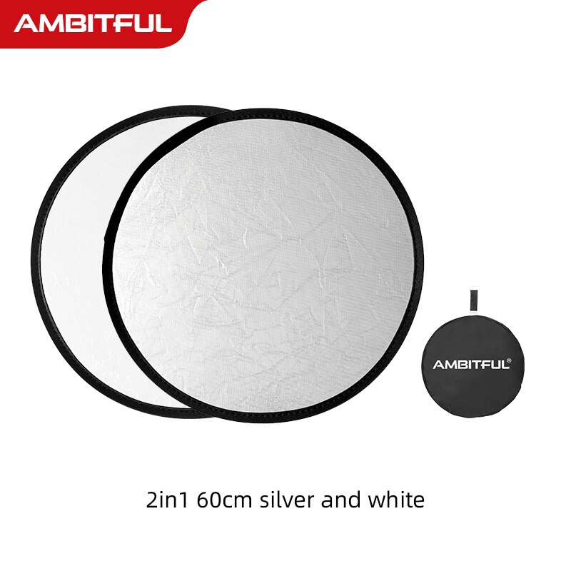 AMBITFUL 2in1 Gold Silver White 30cm Round Outdoor and Indoor Shooting Beautify Reflector: 60cm White Silver