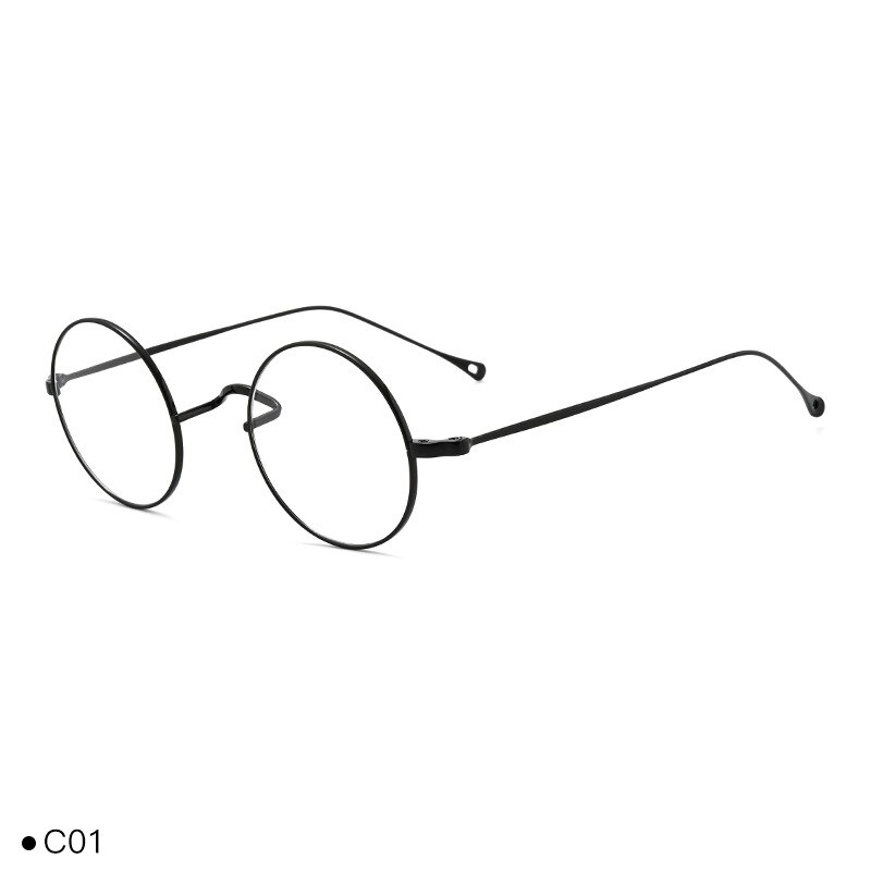 Gafas japonesas hechas a mano para hombre y mujer, lentes clásicas pequeñas y redondas de titanio, montura ultraligera, Retro, para miopía, nuevas: Black