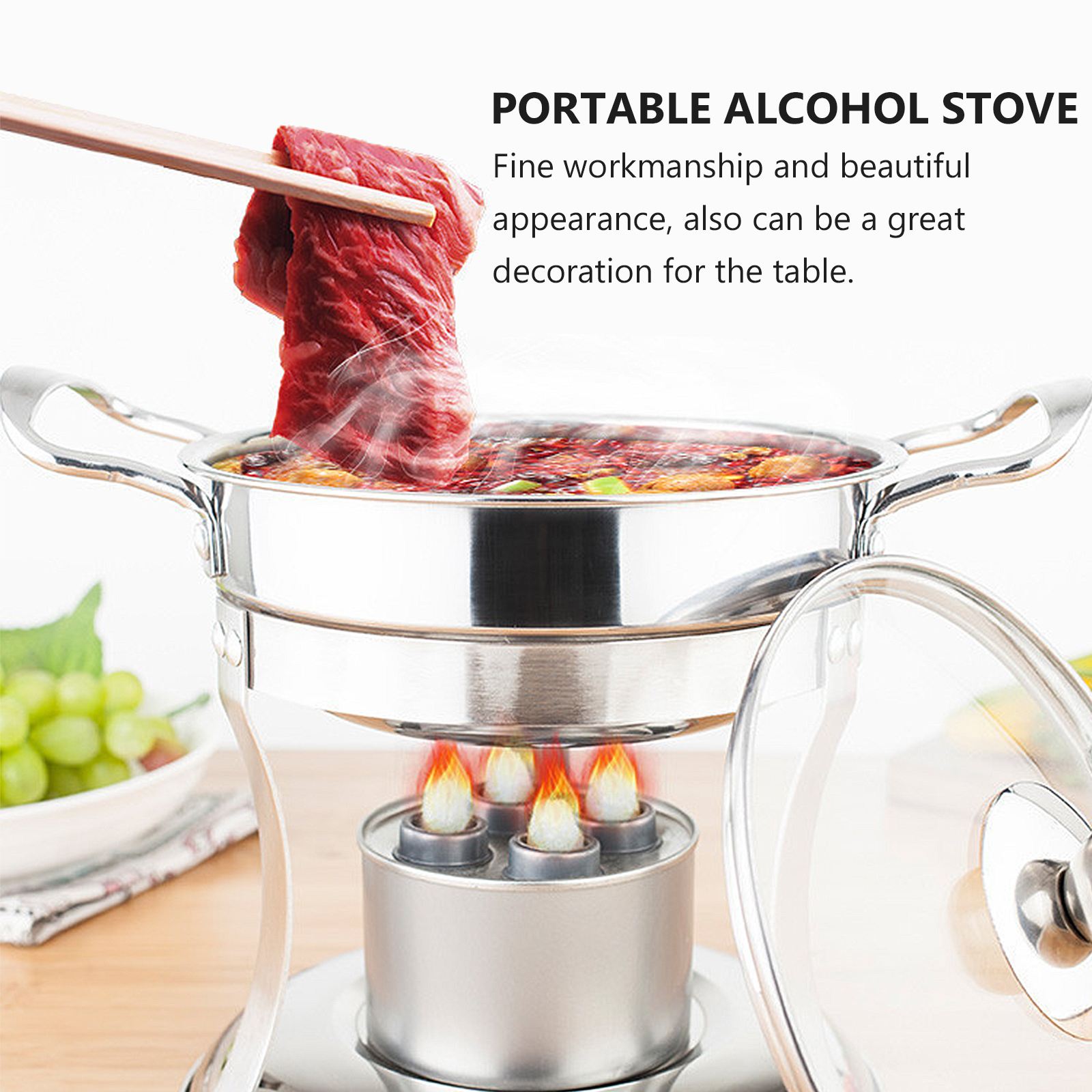 1 set of Portable Alcohol Stove Stainless Steel Self-service Pot Stove Useful Cooking Stove Pot Stove Alcohol Stove
