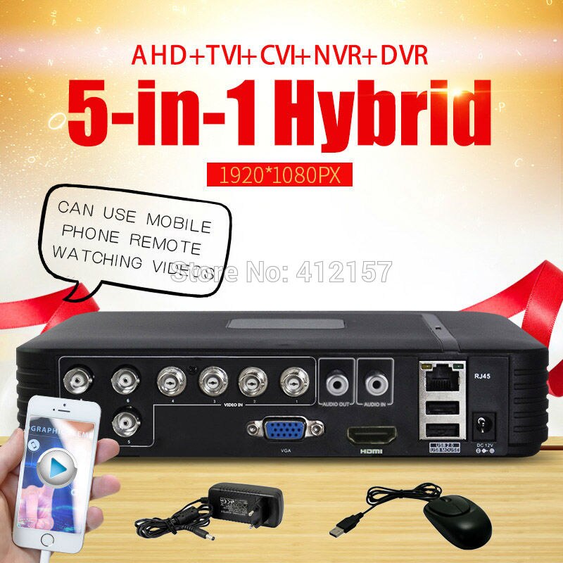 Cctv security 8ch dvr ahd 720p 1080n 1080p 5- in -1 hybrid cvi tvi analog hd ip kamera hvr nvr videooptager  p2p mobil visning hdmi