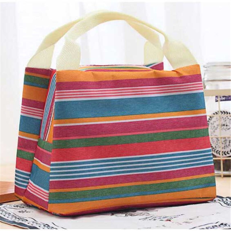 Waterproof Lunch Bag for Women kids Men Cooler Lunch Box Bag Striped Tote canvas lunch bag Insulation Package Portable: A