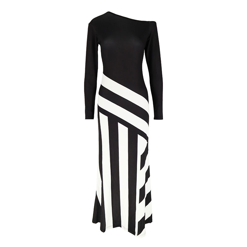 Nuevos vestidos largos para mujer, ropa de calle de otoño, de retazos en blanco y negro, vestidos ajustados informales, vestido de punto para mujer, ropa