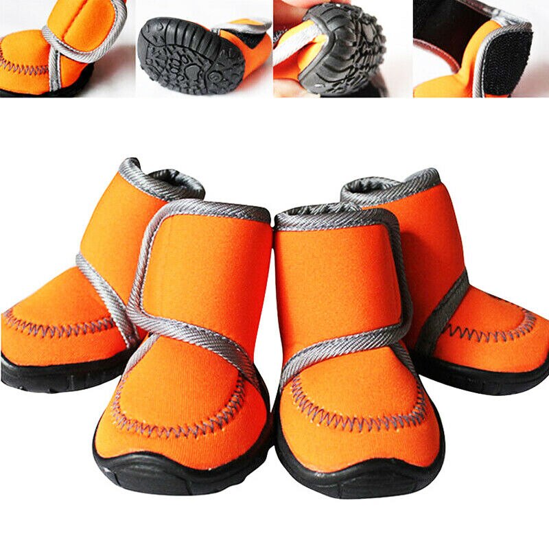 Chaussons de neige pour chiens de compagnie | Chaussures d'hiver, chaudes, imperméables, antidérapantes, chaussures de protection, bottines de pluie en caoutchouc orange, produits d'animaux pour petits chiens