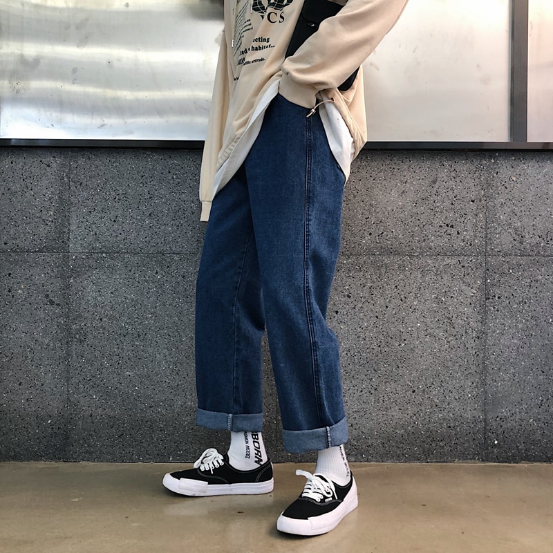 Jeans mænd koreansk mode blå jeans haremsbukser herre japansk streetwear denim baggy løse bukser med brede ben plus størrelse 3xl