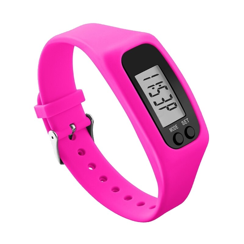 Display Fitness Gauge Step Tracker Sports Smart Wrist Watch Bracelet LED Pedometer Run Step Walking Calorie Counter: rose Red