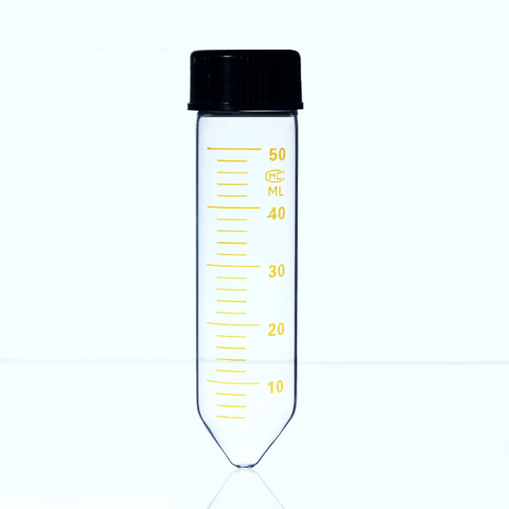 Tubo de ensayo de centrífuga de vidrio, 50mL, con tapón de rosca, suministros de laboratorio de fondo cónico, 5 unids/lote