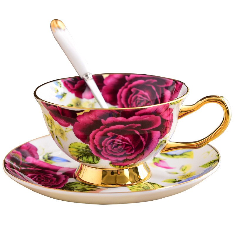 GLLead-tazas de café de cerámica con de flor rosa, juego de Taza de té y platillo de porcelana China, taza de porcelana de europea, bonito: Style B