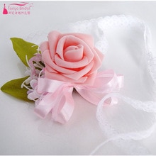 Roze/Wit/Blauw/Paars Bruiloft Bloemen Bruidsmeisje Pols Bloem Bruids Corsages met kant Lint Beste Mannen Boutonniere ZHF01
