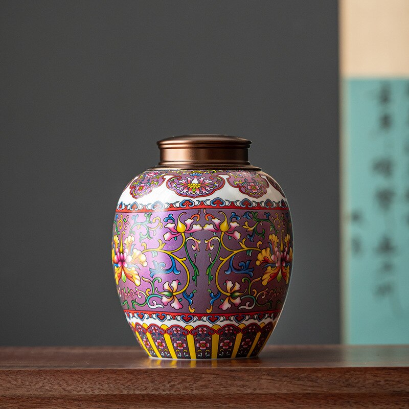 Flower Ceramic Tea Pot Sealed Storage Tank Desktop Decoration Crafts Household Large-capacity Storage Tank Container Home Decor: B