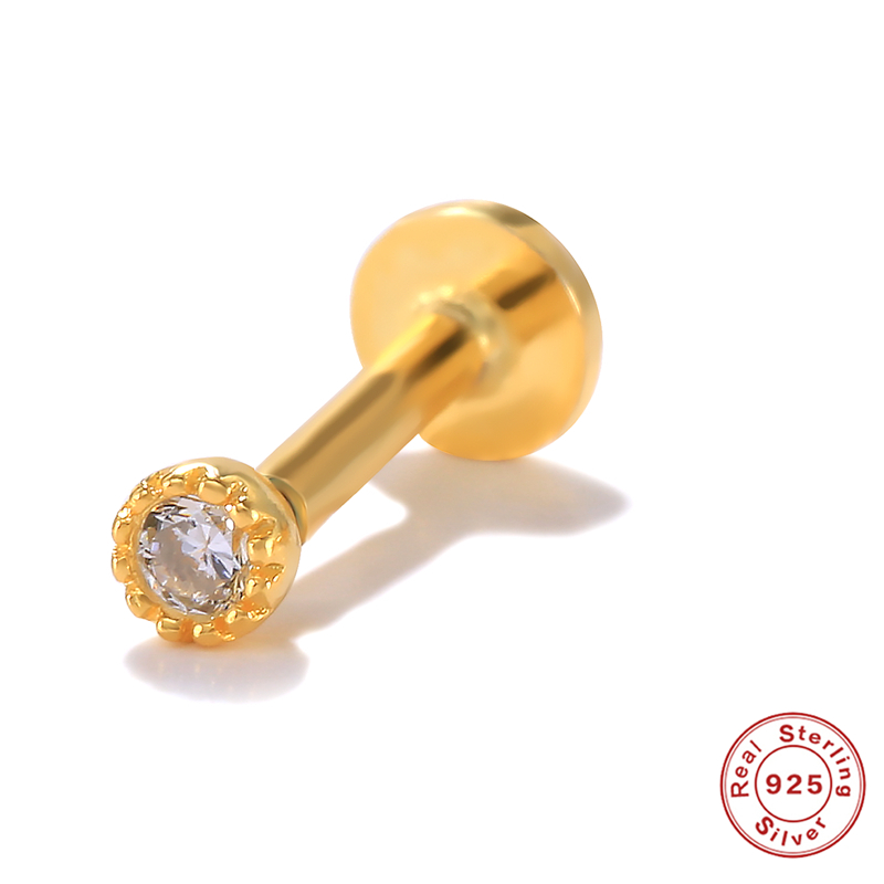 CANNER 1pc 925 Sterling Silver Tragus Piercing Stud Earrings for Women AAAAA Zircon Labret Lip Rings Cartilage Earrings Jewelry: 3