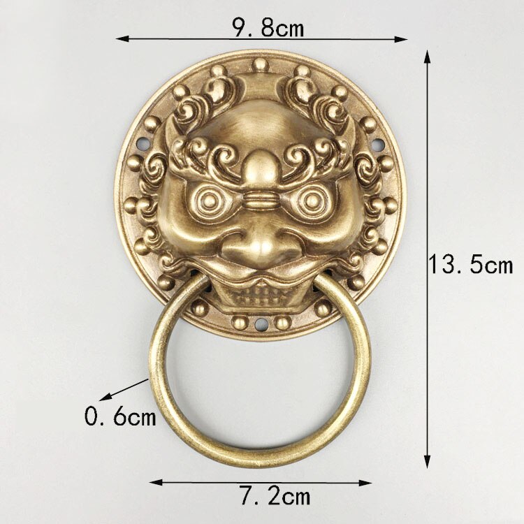 Timbre de puerta antiguo chino Dia 9,8 cm antiguo de cobre puro León cabeza puerta manija Puerta de cajón tirador de puerta Puerta de puerta manija de la puerta