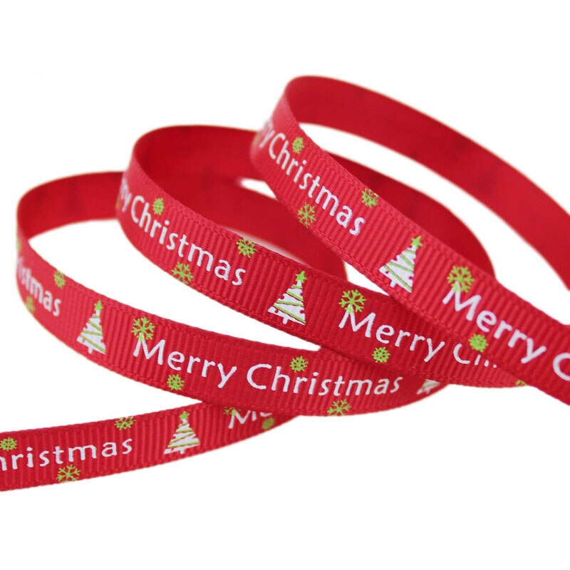 10mm kerstletter bedrukte grosgrain linten 2 meter/lots kerst verjaardag feest inpakpapier snoepdoos verpakking linten: Rood wit vrolijk