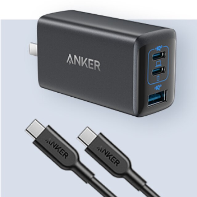 Anker 65W Drie-Poort Lader Snel Opladen Dual USB-C Een USB-A Voor Iphone 12/12 Mini/12 Pro max, pixel 4/3, Ipad (B2330): Black