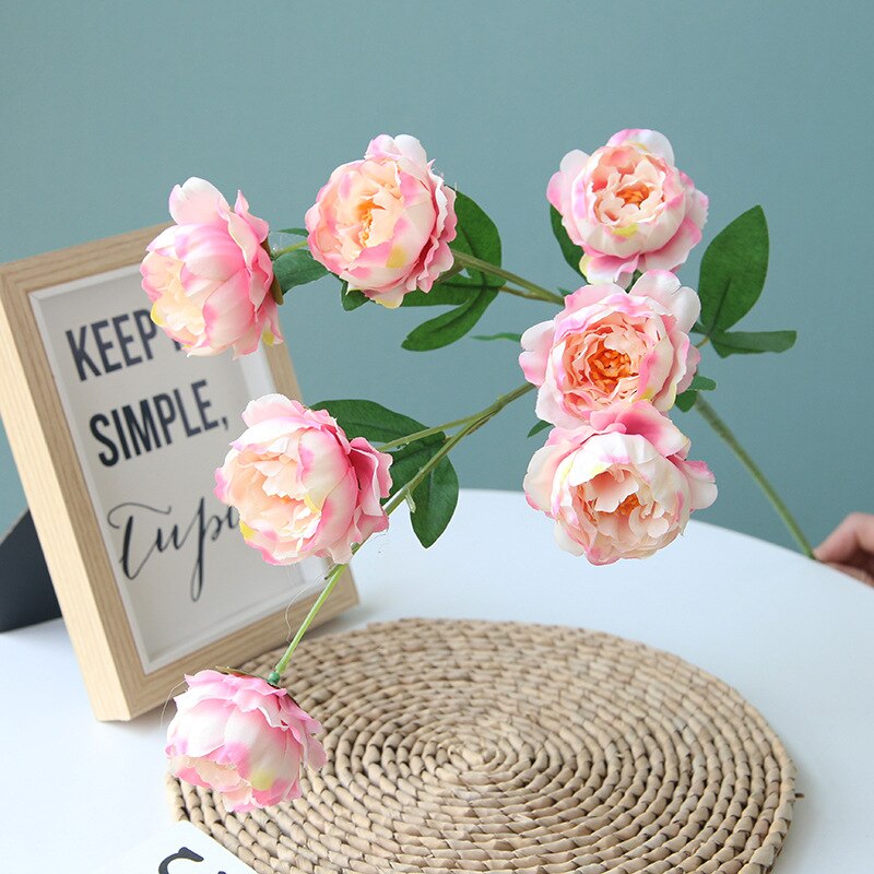 7 Heads Big Artificial Peony Flowers Long Stalk Silk Flowers Peonies Wedding Centerpieces Table Home Decorative Hanging Flowers: Deep-pink