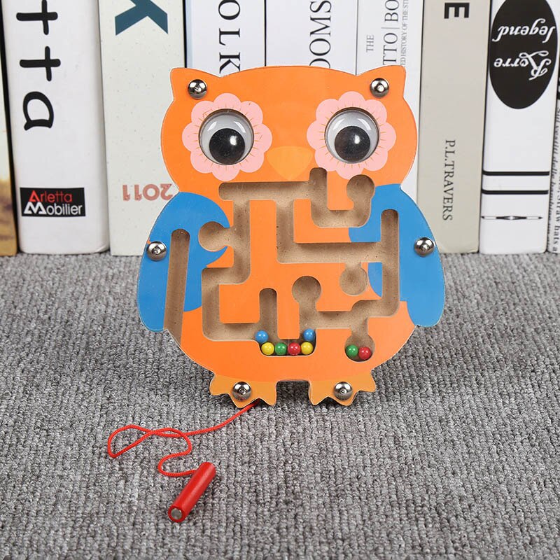 Children Magnetic Maze Toy Kids Wooden Puzzle Game Toy Kids Early Educational Brain Teaser Wooden Toy Intellectual Jigsaw Board: owl