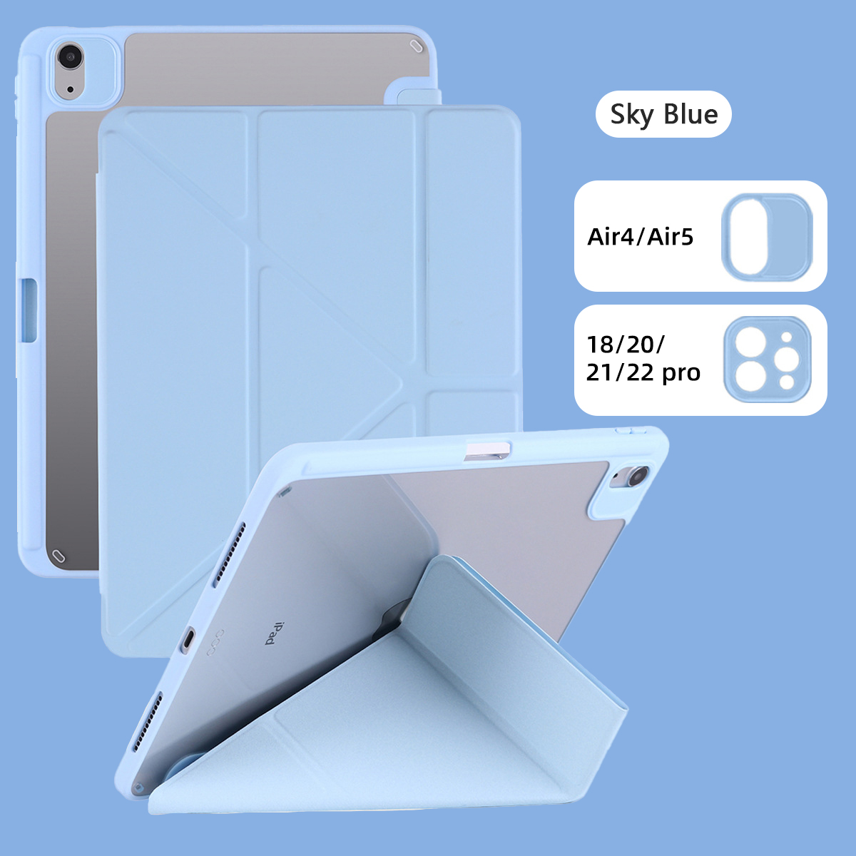 For Ipad 10 Acrylic TPU Y-fold Multifunctional Protective Case For IPad 7 8 9 10.2 Case Tablet Sleeve Pro11 12.9: 12.4 / Sky Blue