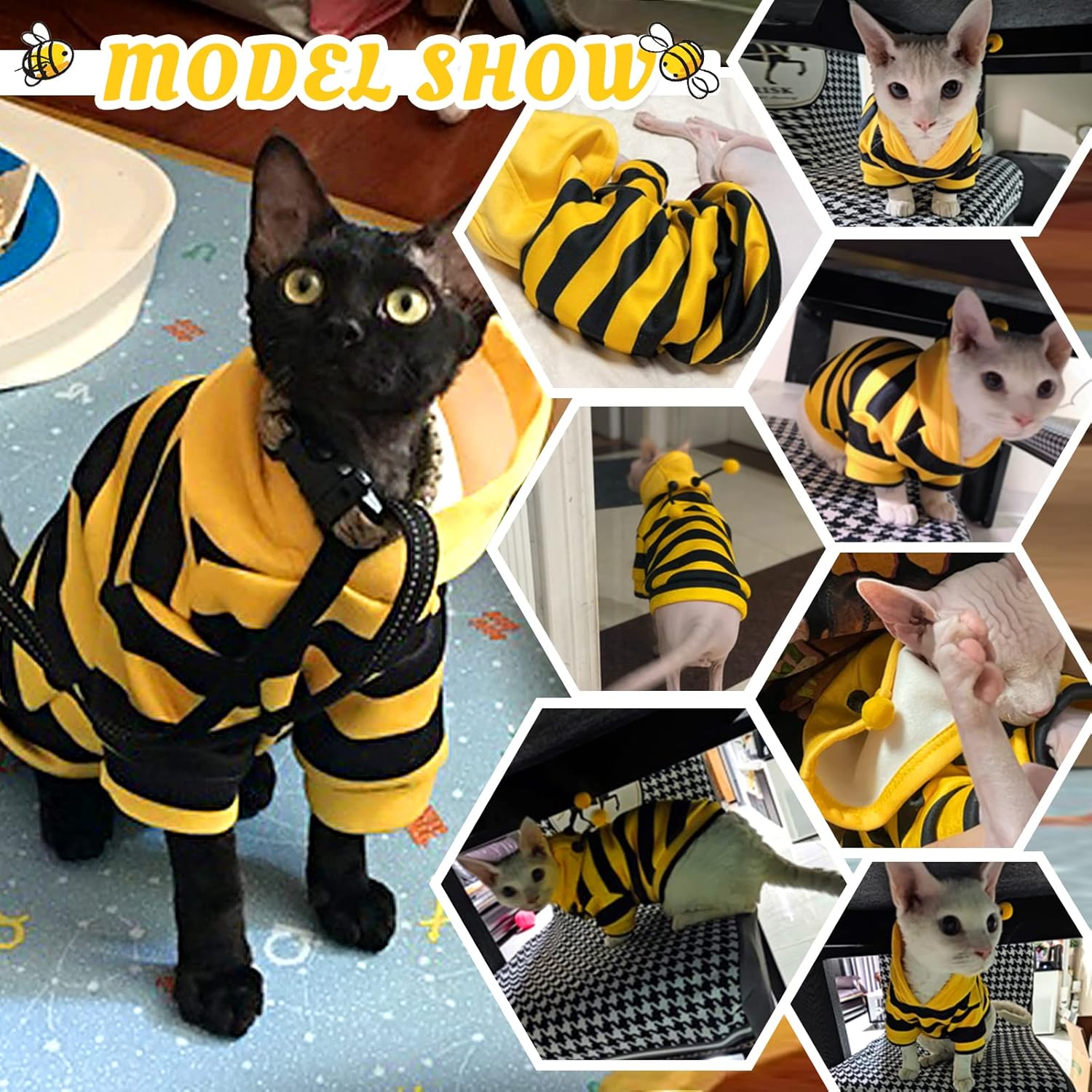 Engraçado animal de estimação gato traje com capuz listra gato hoodies para gatos gatinho, páscoa dia das bruxas abelha vestir-se festa roupa gato