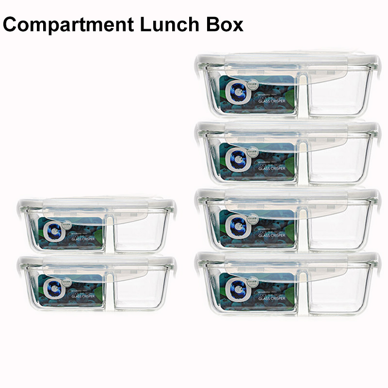 Food Glass Meal Prep Containers 2 Compartment leakproof borosilicate Lunch box Bento Box with lids Freezer Microwave oven