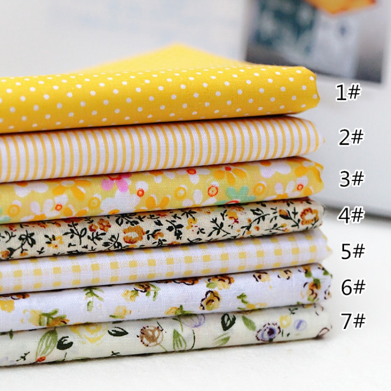 7pieces/lot Yellow mixed flower pattern 25cmx25cm cotton fabric patchwork bundle fabrics cloth sewing DIY