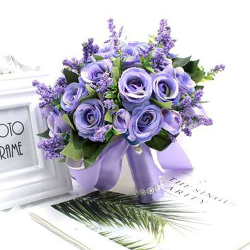 Bukiety ślubne białe kwiaty ślubne akcesoria bukiet dostawy sztuczne Buque De Noiva różowy panny młodej bukiet kwiatów: FIOLETOWY