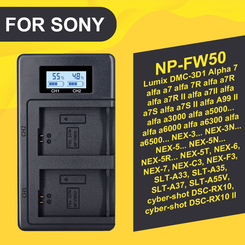 NP-FW50 NP-FZ100 NP-F960 970 NP-FV100 Lcd Usb Dual Charger Lcd-scherm Smart Charger Voor Sony Camera Batterij Batterijen: FW50