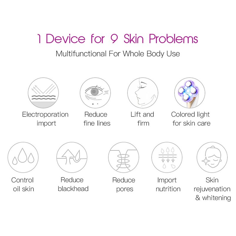 Skin Tightening Face Lift Massage Machine LED Photon Vibration Device Facial Lifting & Firming Machine Deep Cleansing Skin Tools