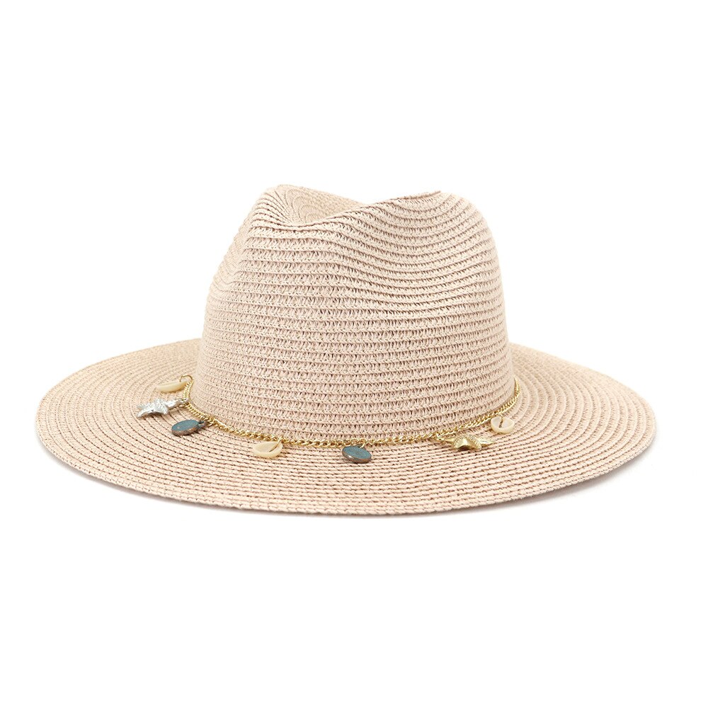 HOAREE-chapeau de Panama blanc pour femmes, chapeau d'été en paille à large bord pour femmes, HatsTravel, Style britannique, flambant neuf: Rose
