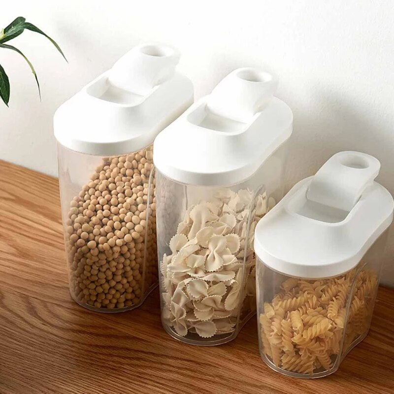 Latas de plástico para sellar cereales, caja de almacenamiento portátil de 1000/1500ml, organizador de alimentos, granos y arroz