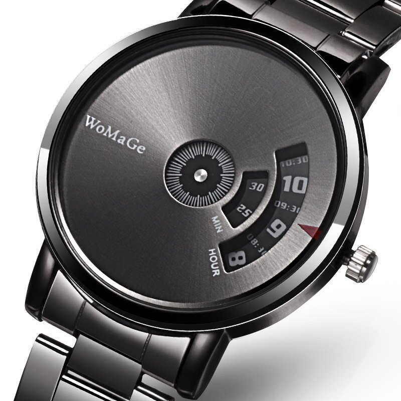 Relojes Womage hombres deportes relojes negro de acero inoxidable de cuarzo reloj masculino reloj hombre erkek kol saati montre homme