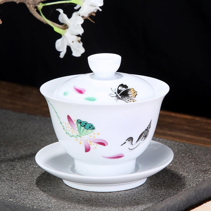 Chinese Tradition Gai Wan Tea Set Bone China Tea Sets Gaiwan Tea Porcelain Pot Set For Travel Ceramic Beautiful And Easy Kettle: 16