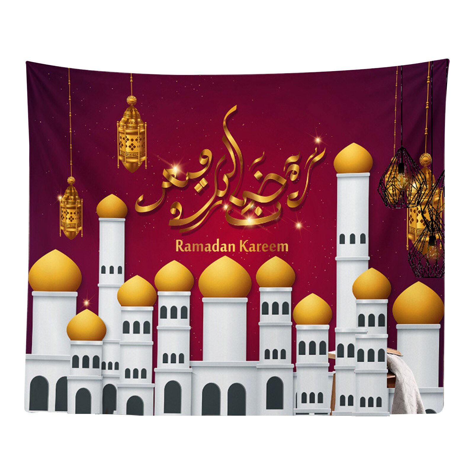 El musulmán Eid Mubarak imprimir tapiz impermeable de piel de melocotón oración comedor tapices para colgar en la pared Ramadán Kareem decoración de la habitación: 03