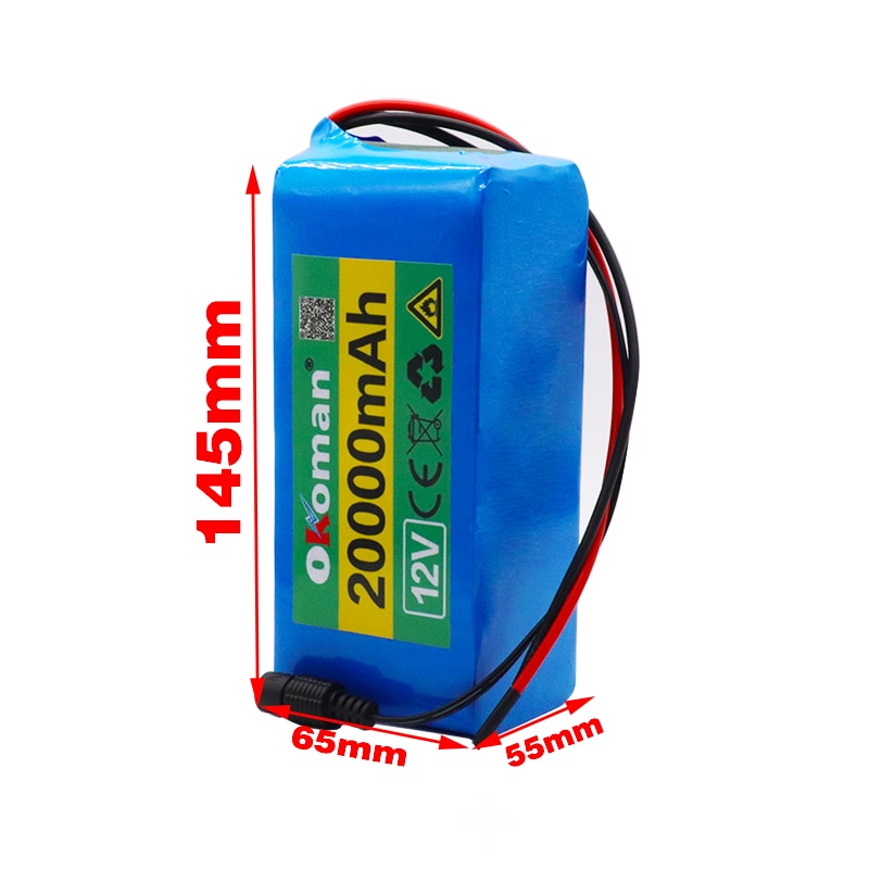 High capacity18650 12V Battery pack Large capacity 12v 20ah 18650 lithium battery protection board 12v 20000mAh capacity+Charger