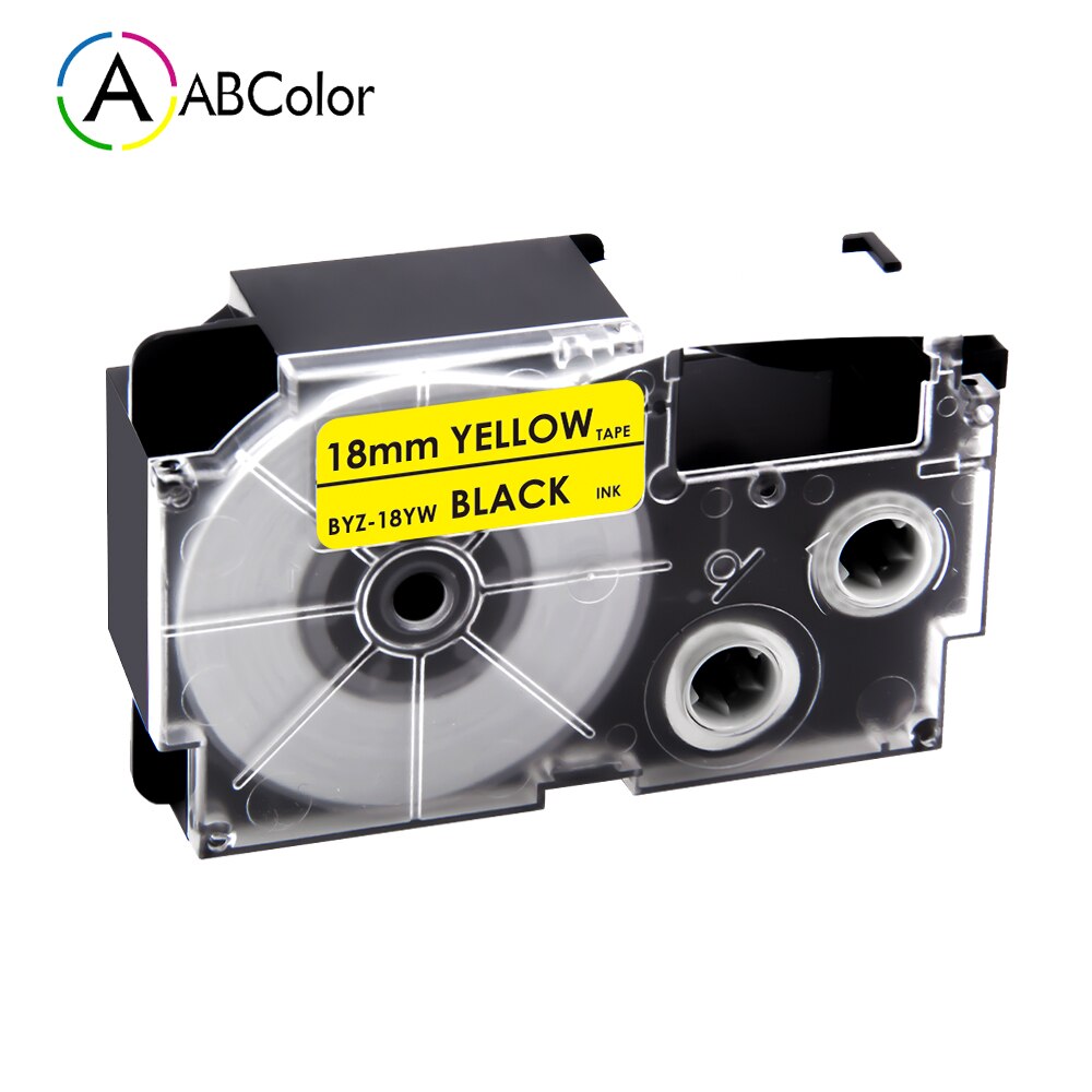 16 Colors XR-18X XR-18WE Labels For CASIO 18mm XR-18X XR-18YW Tape Label Cartridges For CASIO KL-130 KL-120 KL-430 Label Maker: Black on Yellow