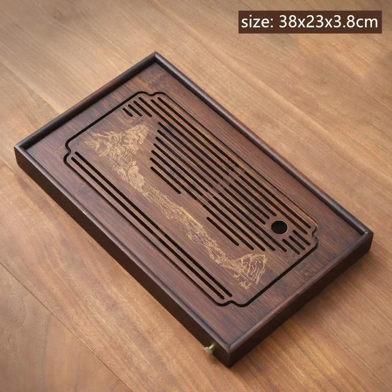 Style Natural Bamboo Tea Tray Rectangle Drainage Water Storage Trays Household Drawer Tea Board Chinese Tea Set Decor Accessorie: light green
