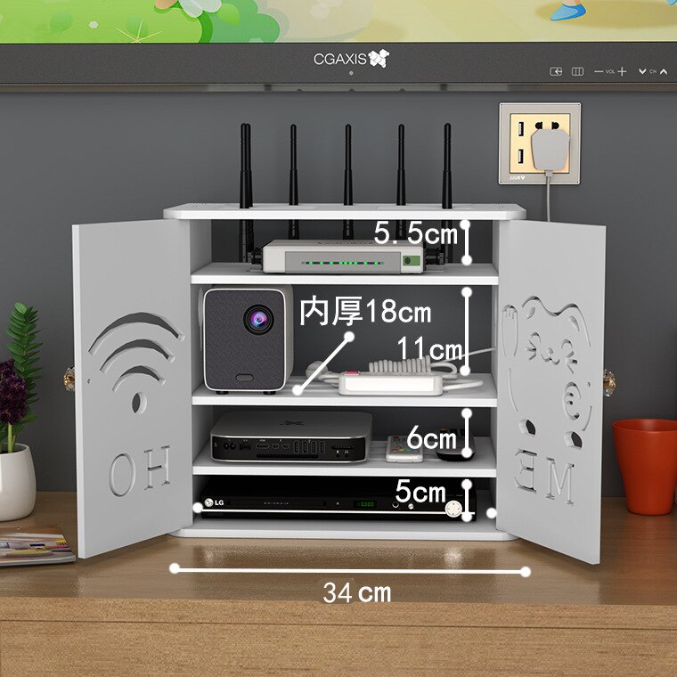 Wireless Wifi Router Storage Box Wall Hanging Plug Board Bracket Cable Organizer Livingroom Wood PVC Panel Shelf DIY Home Decor: style L