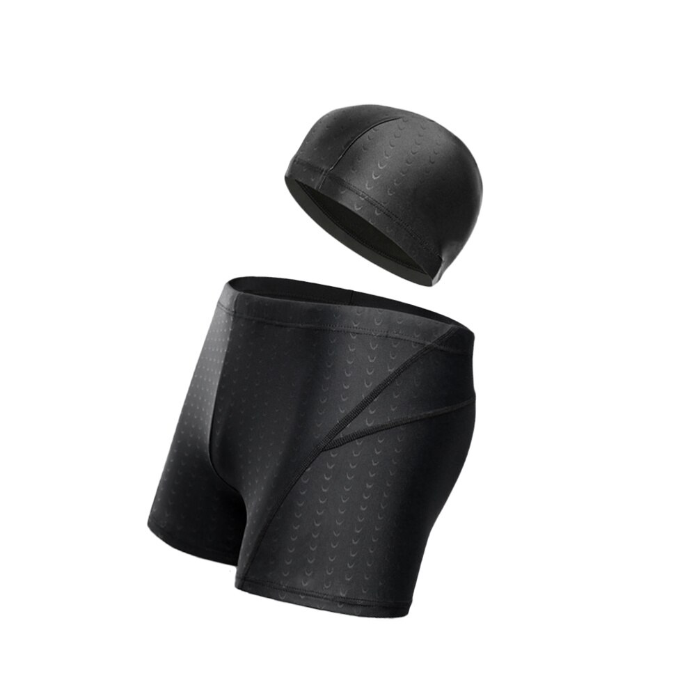 Erwachsene Männer Große Größe Wasserdichte Schwimmen Kostüm Hohe Elastische Badehose und Schwimmen Kappe einstellen (Schwarz, Größe)