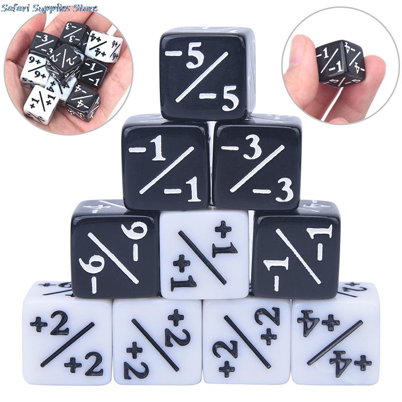 10 pçs/pçs/set contadores de seis lados + 1/+ 1 dice branco preto festa casa crianças brinquedo dados