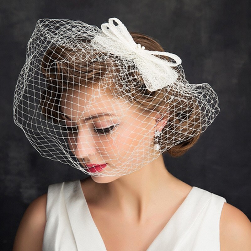 Noeud blanc mariage cage à oiseaux voile visage voiles filet visage mariage voile mariage Acsessoire pour cheveux Accesorios De Boda